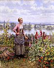 Daniel Ridgway Knight Famous Paintings - Maria on the Terrace with a Bundle of Grass